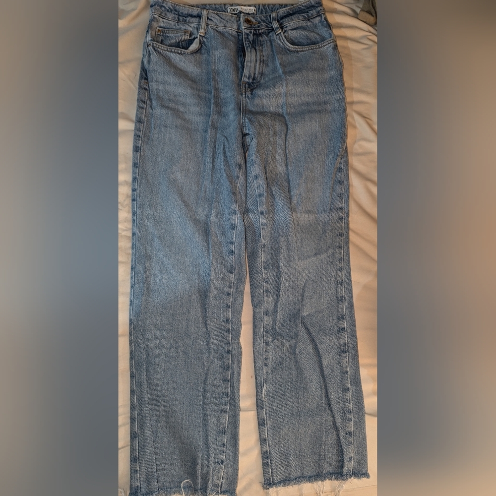 Zara Women's Straight Leg Jeans - Light Blue